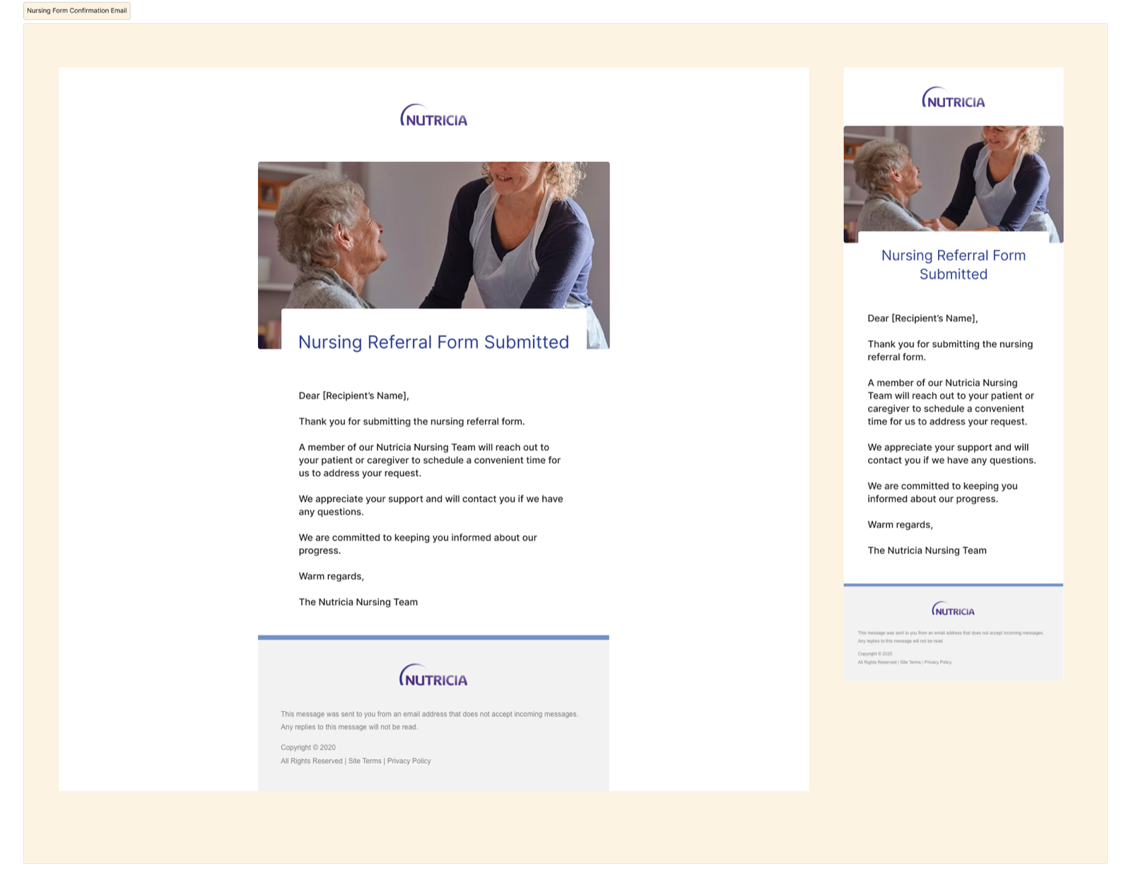 Nursing Referral confirmation email: desktop and mobile responsive