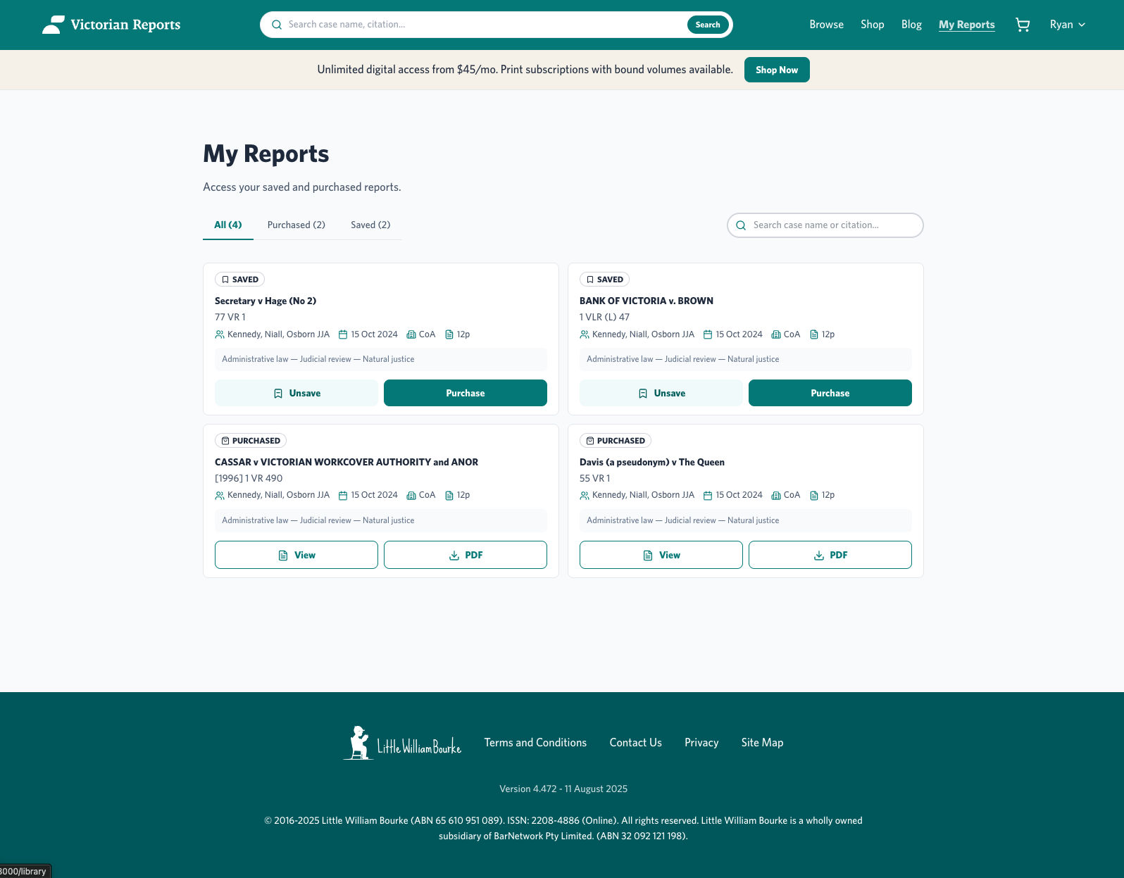 Victorian Reports My Reports case library