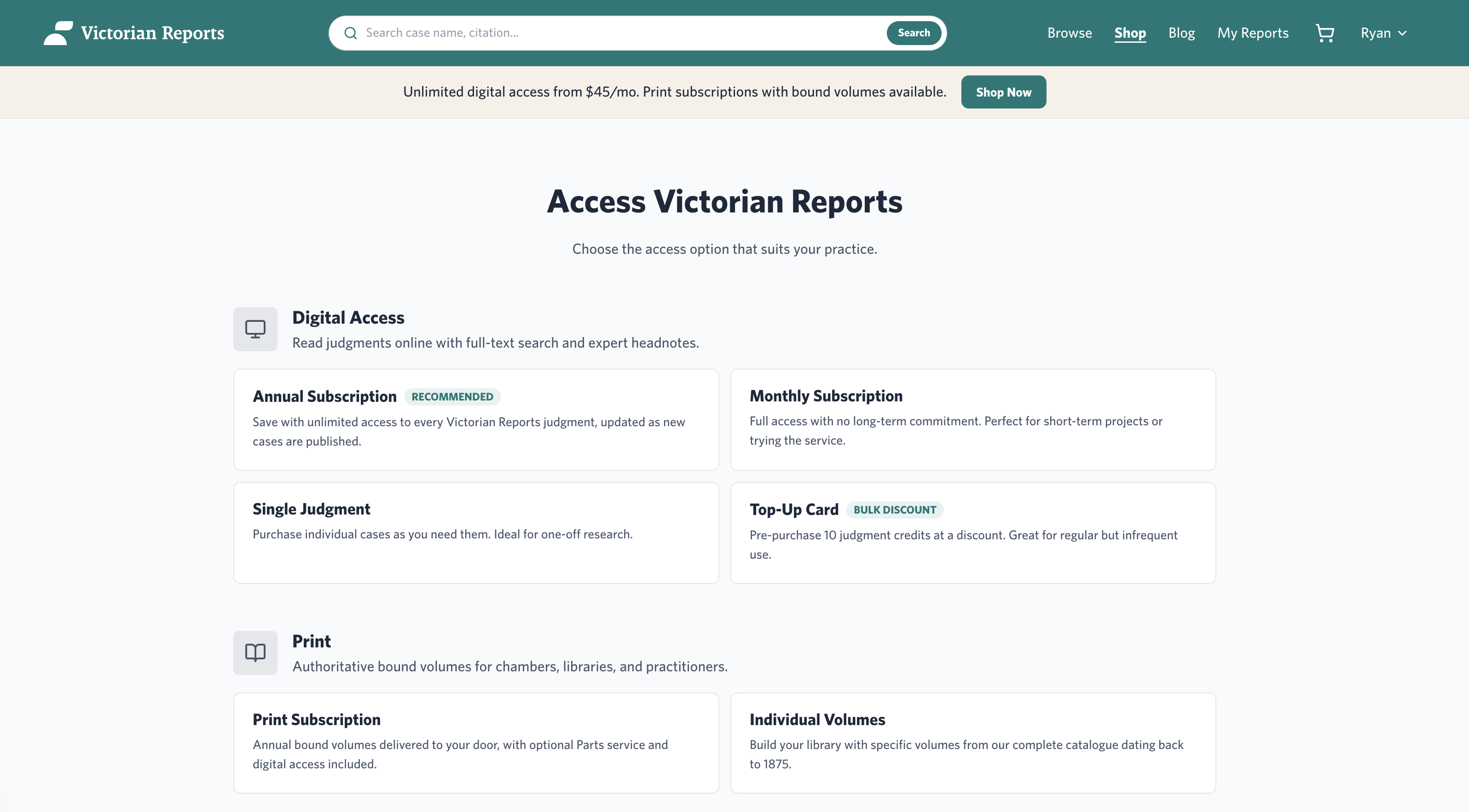Victorian Reports shop with individual volume purchases